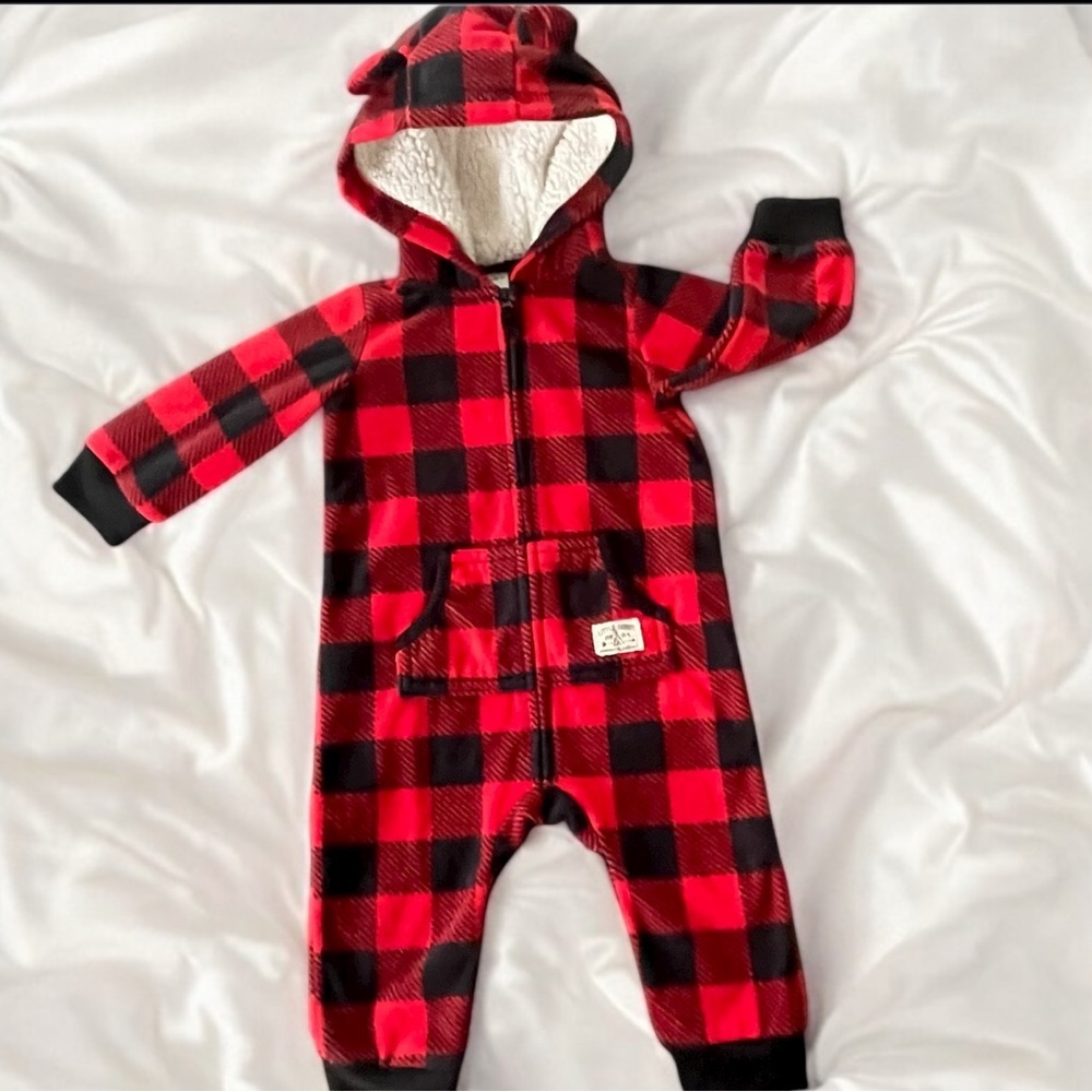 Carter’s Red and Black Plaid Baby One Piece Hoodie.